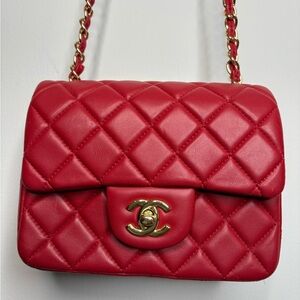 Chanel Red Quilted Mini Bag with Gold Accents